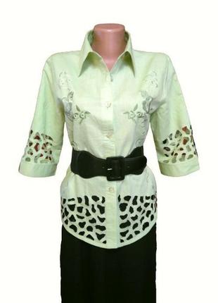 Xxs-s впечатляющая салатовая блуза yang с ажурными деталями и шелковой вышивкой пог-48 см.8 фото