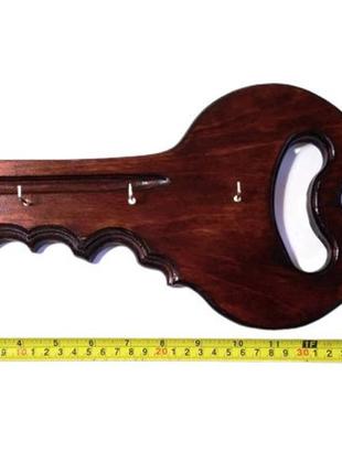 Оригінальна дерев'яна ключниця ручної роботи, великий ключ-вішалка колір червоне дерево, 4 гачки.4 фото