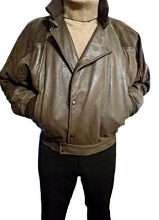 L-3xl утепленная мужская кожаная куртка пилот principle, бомбер на синтепоне, короткая куртка4 фото