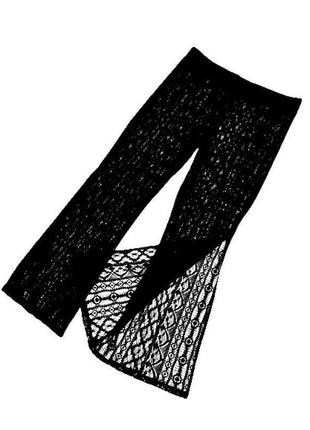 Xl-3xl эффектные черные гипюровые брюки, талия на резинке, с разрезами по бокам10 фото