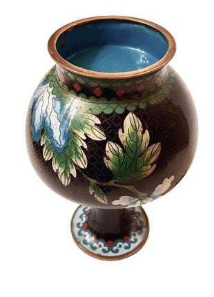 Старинная коллекционная медная ваза cloisonne 17 см, с ручной росписью и эмалью4 фото