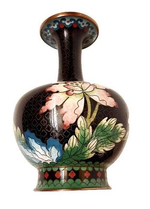 Старинная коллекционная медная ваза cloisonne 17 см, с ручной росписью и эмалью1 фото