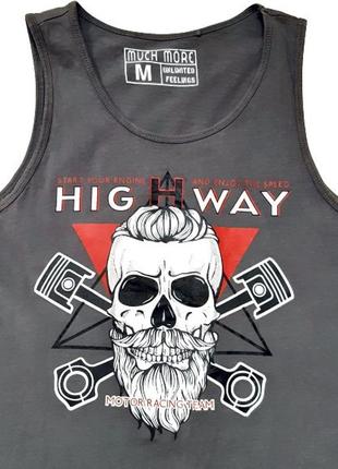 M-2xl сіра майка з черепом highway, бавовна 100%