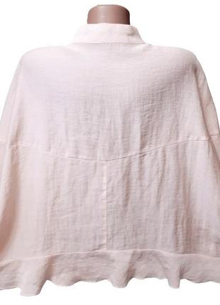 L-8xl блуза оверсайз із рюшами garconne, широка пудрова сорочка з коміром-стійкою, батал топ8 фото