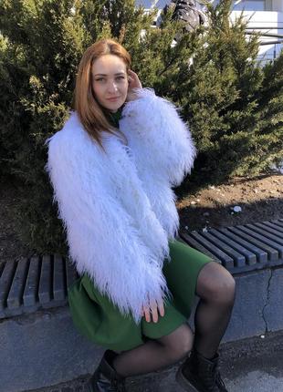 Шуба з екохутра яскрава жовтогаряча біла довге хутро хвилястої лама стильна молодіжна