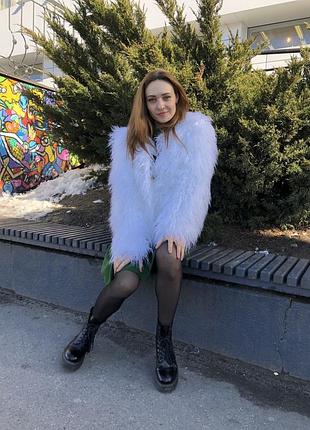 Шуба з екохутра яскрава жовтогаряча біла довге хутро хвилястої лама стильна молодіжна