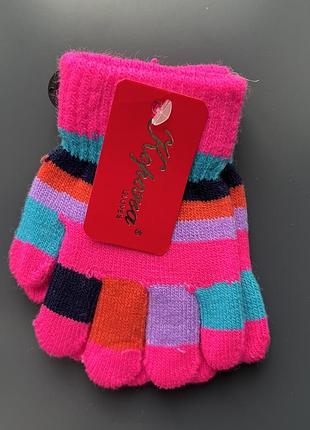 Перчатки с начесом одинарные полосатые корона, 12 см на 1-3 года розовые