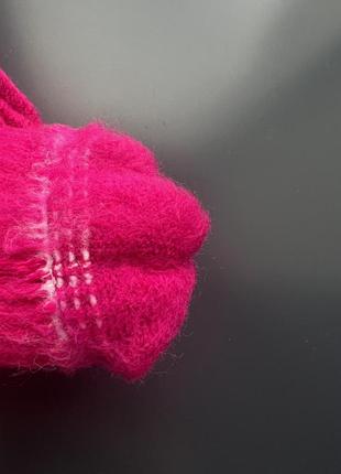 Перчатки с начесом одинарные полосатые корона, 12 см на 1-3 года розовые2 фото