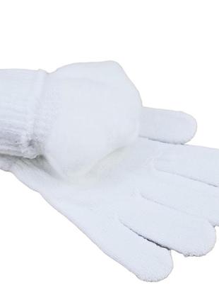 Детские перчатки шерстяные осень-зима 5-8 лет однотонные белый8 фото