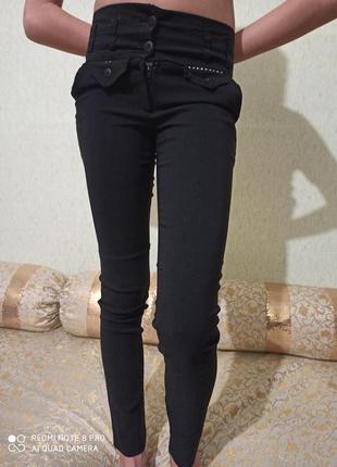 Черные качественные лосины штаны в школу на худую девочку рост 1342 фото