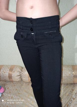 Черные качественные лосины штаны в школу на худую девочку рост 1346 фото