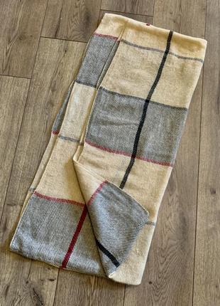 Кашемировый шарф палантин хомут в крупную клетку бежевый