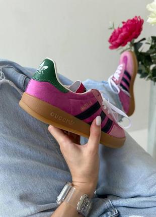 Женские кроссовки розовые adidas gazelle x gucci pink6 фото