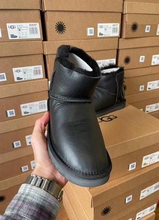 Угги ugg short zip black leather2 фото