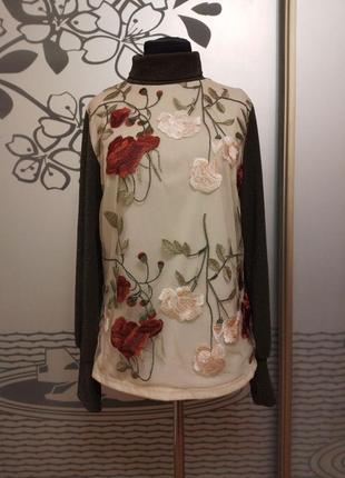 Брендовый вискозный свитерок теплый гольф нарядная блуза водолазка большого размера