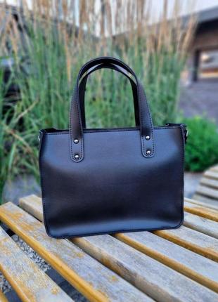 Деловая черная женская сумка портфель с двумя ручками из эко кожи.6 фото