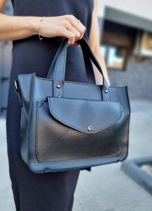 Деловая черная женская сумка портфель с двумя ручками из эко кожи.9 фото