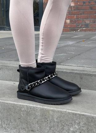 Женские угги с мехом ugg chain black leather