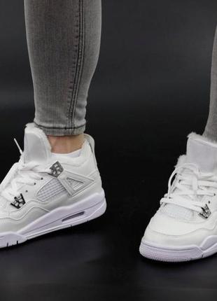 Зимние женские кроссовки nike air jordan 4 winter white (мех) 36-375 фото