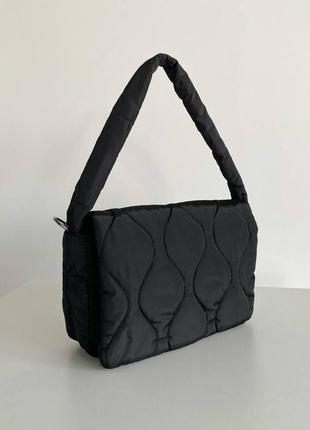 Женская дутая сумка, черная, пуховик, зимняя, тренд, черный, чорный, черная1 фото