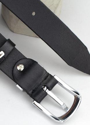 Ремень кожаный женский jk-3022 с серебряной пряжкой черный (115 см)5 фото