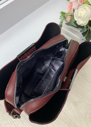 Бордовая замшевая женская сумка натуральная замша+экокожа6 фото