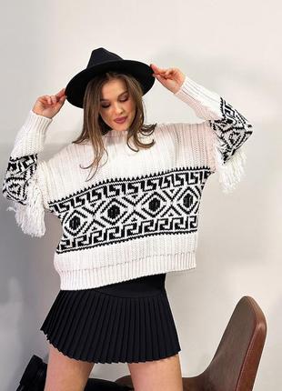 H&m светр з етнічним малюнком та пензликами6 фото