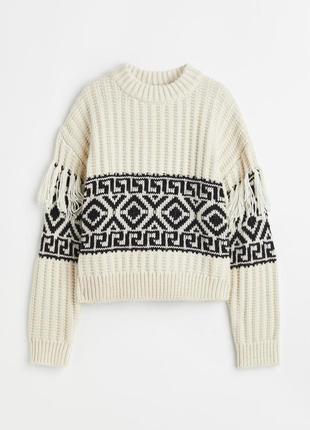 H&m светр з етнічним малюнком та пензликами7 фото