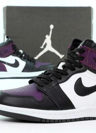 Зимові жіночі кросівки nike air jordan 1 winter purple white black (хутро) 37