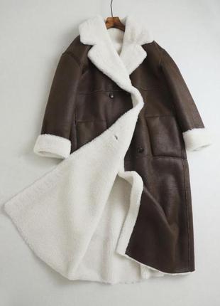 Двусторонняя дубленка пальто макси mango овчина1 фото