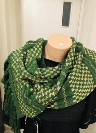 Теплый шарфик палантин шарф яркий с золотом отличный классный зеленый3 фото