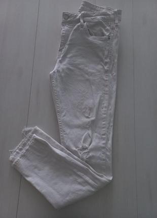 Брюки коттоновые джинсы белые с потертостями m-l