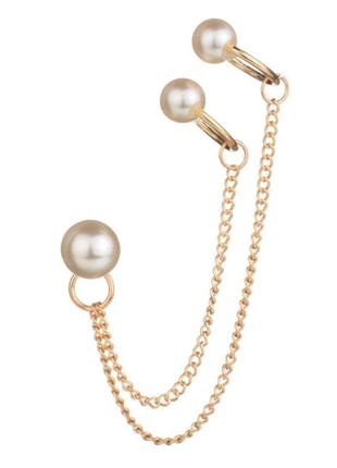 Серьга каффа бижутерия женская "pearl" золотистая