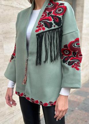Колоритный жакет накидка вышиванка, украинская вышиванка в этническом стиле, этно пиджак с вышивкой2 фото