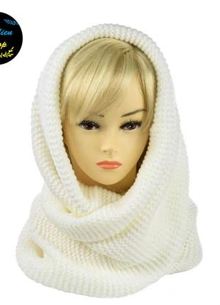● жіночий снуд-хомут класичний капюшон - білий ●