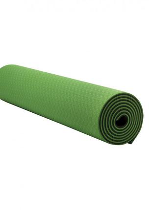 Килимок для йоги та фітнесу ivn 1830*610*6 мм tpe колір зелений-чорний3 фото