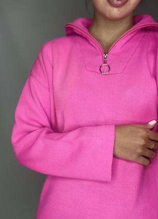 Женский пуловер розовый на змейке3 фото
