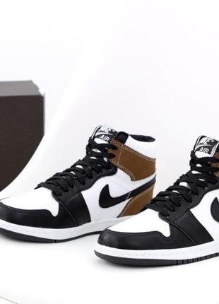 Зимние мужские кроссовки nike air jordan 1 winter brown white black (мех) 42