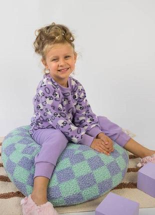Красивая флисовая пижама для девочки, домашний комплект флисовый сиреневый, теплая пижама для девочек с барашками6 фото