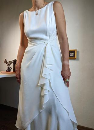 Платье белое длинное свадебное коклейльное вечернее нарядное макси s m вискоза шифон приталенное безрукавное4 фото