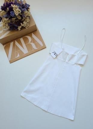 Платье сарафан белый коттон короткий вырезы разрезы побокам zara s 3067/1488 фото