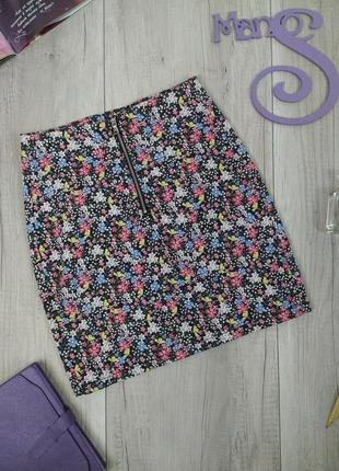 Женская мини юбка сropp, спереди молния, цветочный принт, размер xs