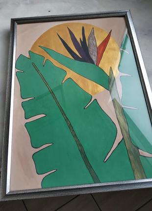 Велика інтер`єрна картина акрилом "tropical", постер, ручна робота, золото3 фото