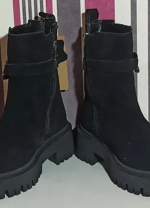 Зимние ботинки для девочки подростка натуральный замш черные. размер 37,413 фото