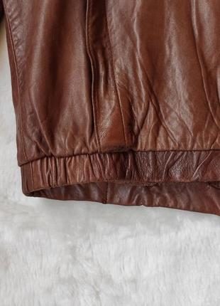 Коричневая натуральная кожаная куртка мужская кожанка косуха без воротника курточка кожа рыжая винта10 фото