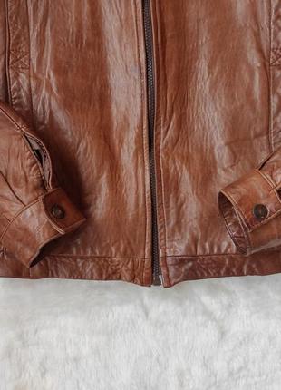 Коричневая натуральная кожаная куртка мужская кожанка косуха без воротника курточка кожа рыжая винта6 фото
