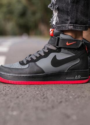 Кроссовки nike air force 1 black\grey\red / найк аир форс