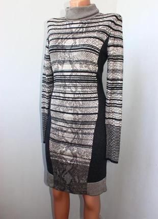 Стильное серое теплое стрейчевое платье-гольф с горлом от karen millen вискоза. размер м1 фото