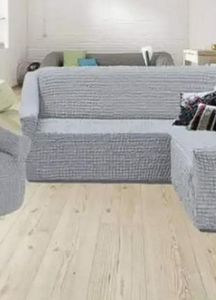 Натяжные чехлы на угловые диваны кресло покрывало жатка, турецкий чехол на угловой диван стильные оливковый10 фото