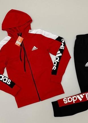 Спортивний костюм чоловічий adidas весняний осінній комплект кофта + штани адідас червоний чорний топ якість!4 фото